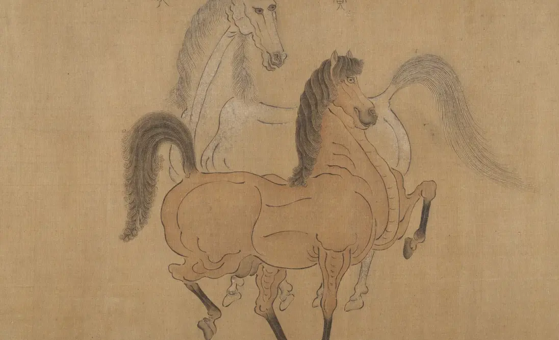 Drawing of two horses of different colors