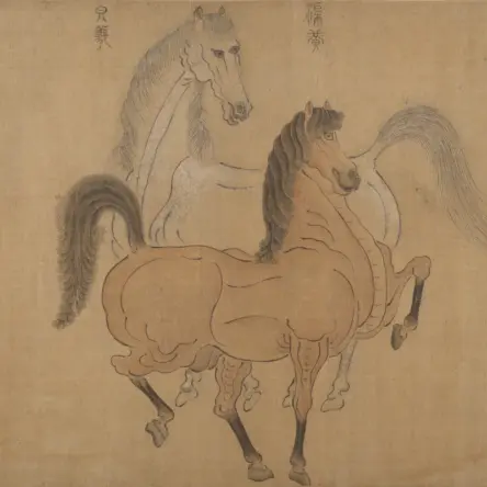 Drawing of two horses of different colors